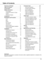 Page 3
Table of ContentsFeatures and Design
3
TrademarksEach name of corporations or products in this book is either a registered trademark or a trademark of its respective corporation.
Features and Design  .  .  .  .  .  .  .  .  .  .  .  .  .2
Table of Contents  .  .  .  .  .  .  .  .  .  .  .  .  .  .  . .3
To the Owner .  .  .  .  .  .  .  .  .  .  .  .  .  .  .  .  .  .  .  .4
Safety Instructions .  .  .  .  .  .  .  .  .  .  .  .  .  . .5
Air Circulation  6
Installing the Projector in Proper   
Position...