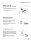 Page 63
63

Filter counter , Reset?	
appears.
Select	yes ,	then	another	
confirmation	box	appears.
Maintenance and Cleaning
Cleaning the Projector Cabinet
Cleaning the Projection Lens
Unplug	the	 AC	power	cord	before	cleaning.
Gently	wipe	the	projection	lens	with	a	cleaning	cloth	that	
contains	a	small	amount	of	non-abrasive	camera	lens	
cleaner	or	use	a	lens	cleaning	paper	or	commercially	
available	air	blower	to	clean	the	lens.	
Avoid	using	an	excessive	amount	of	cleaner.	 Abrasive	
cleaners,	solvents	or...