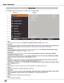 Page 2222
Menu Bar
For detailed functions of each menu, see “Menu Tree” on pages 68-69.
Main MenuSub-Menu
 Image select
 For both of computer and Video sources, used to select an image mode from among Dynamic, Standard, Real, Cinema, 
Blackboard(Green), Colorboard and Image 1 - 4 (pp.33, 41). 
 Image adjust
 For computer source, used to adjust computer image [Contrast, Brightness, Color temp ., white balance (R/G/B), 
Sharpness and Gamma] (pp.34-35).
      For Video source, used to adjust picture image...