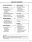 Page 55
TABLE OF CONTENTS
FEATURES AND DESIGN 6
BEFORE OPERATION 14COMPUTER INPUT 22
VIDEO INPUT 29
SETTING 34
APPENDIX 37 PREPARATION 7
NAME OF EACH PART OF PROJECTOR 7
SETTING-UP PROJECTOR 8
CONNECTING AC POWER CORD 8
POSITIONING PROJECTOR 9
ADJUSTABLE FEET 9
INSTALLING PROJECTOR IN PROPER POSITION 10
MOVING PROJECTOR 10
CONNECTING PROJECTOR 11
TERMINALS OF PROJECTOR 11
CONNECTING TO COMPUTER 12
CONNECTING TO VIDEO EQUIPMENT 13
OPERATION OF REMOTE CONTROL 14
LASER POINTER FUNCTION 14
REMOTE CONTROL BATTERIES...