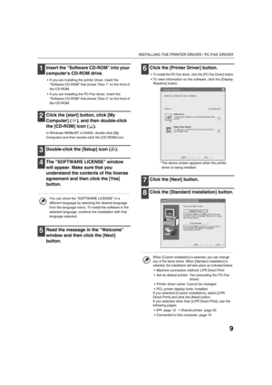 Page 1389
INSTALLING THE PRINTER DRIVER / PC-FAX DRIVER
1Insert the Software CD-ROM into your 
computers CD-ROM drive.
 If you are installing the printer driver, insert the 
Software CD-ROM that shows Disc 1 on the front of 
the CD-ROM.
 If you are installing the PC-Fax driver, insert the 
Software CD-ROM that shows Disc 2 on the front of 
the CD-ROM.
2Click the [start] button, click [My 
Computer] ( ), and then double-click 
the [CD-ROM] icon ( ).
In Windows 98/Me/NT 4.0/2000, double-click [My 
Computer] and...