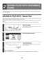 Page 18711
This chapter explains how to save an original as a image file using the Quick File, File, and Scan to HDD functions of 
document filing mode.
SAVING A FILE WITH Quick File
When copying, printing or transmitting a document in copy mode, print mode, or image send mode, Quick File can be 
selected to save an image of the document to the Quick File Folder.
The image can be called up at a later time, allowing you to print or transmit the document without having to locate the 
original. 
As an example, the...
