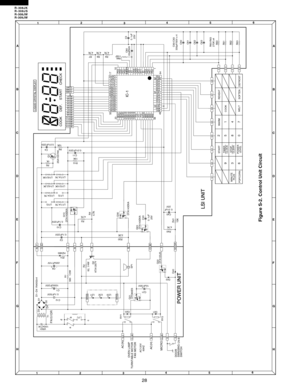 Page 30R-308JK
R-308JS
R-308JW
R-309JW
28
Figure S-2. Control Unit Circuit
6
45
12
3
6
45
12
3 A
B
C
D
E
F
G
HA
B
C
D
E
F
G
H
SEG14
AIN1
AIN0
SEG0
P20VLC2
VLC1
VLC0
CAPL
CAPH
P70
AI N 5
P03
COM0
IC-1
AI N 2 AI N 3 AI N 4 SEG13 SEG12 SEG11 SEG10SEG9 SEG8 SEG7
P11
P10
P33
P32
P31
INTP0
P26
P25 AVSS
P24
P23
P22
BZO90
1 4832
49
6416
33
B2COMNONO
RY1
RY2
D20 D21
Q21
DTD143ES
C21
10uF/35V+
-
D22
D40Q22 SP1
C1
1000uF/25V+
-
C12
0.1uF/50V
0.1uF/25V
+
-C8
220uF/10V
ZD1
HZ4B3
C10
0.1uF/25V
R5
Q1
R6
15KC4
0.01uF/25V
Q10...