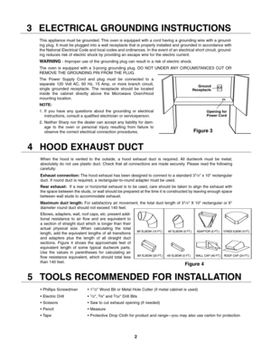 Page 23 ELECTRICAL GROUNDING INSTRUCTIONS
This appliance must be grounded. This oven is equipped with a cord having a grounding wire with a ground
ing plug. It must be plugged into a wall receptacle that is properly installed and grounded in accordance with
the National Electrical Code and local codes and ordinances. In the event of an electrical short circuit, ground
ing reduces risk of electric shock by providing an escape wire for the electric current.
WARNINGImproper use of the grounding plug can result in...