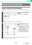 Page 2683-4
PRINTER
Contents
BASIC PRINTING PROCEDURE
The following example explains how to print a document from WordPad, which is a standard accessory program in 
Windows.
PRINTING FROM WINDOWS
1
Select [Print] from the [File] menu of 
WordPad.
If you are using Windows 7, click the   button.
The menu used to execute printing may vary depending on the software application.
2
Open the printer driver properties 
window.
(1) Select the printer driver of the machine.
 If the printer drivers appear as icons, click...