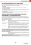 Page 4895-6
SCANNER/INTERNET FAX
Contents
SETTINGS REQUIRED IN THE WEB PAGES
To use scan mode and Internet fax mode, the basic network scanner settings, server settings such SMTP and DNS 
server settings, and sender addresses must be configured in the Web pages.
Server settings
To configure server settings, click [Network Settings] and then [Services Settings] in the Web page menu. 
(Administrator rights are required.)
Basic network scanner settings
To configure network scanner settings, click [Application...