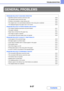 Page 7838-37
TROUBLESHOOTING
Contents
GENERAL PROBLEMS
PROBLEMS RELATED TO MACHINE OPERATION
 Specified machine functions cannot be used.. . . . . . . . . . . . . . . . . . . . . . . . . . . . . . . . . . . . . . . . . ..8-39
 The operation panel cannot be used. . . . . . . . . . . . . . . . . . . . . . . . . . . . . . . . . . . . . . . . . . . . . . . . . .8-39
 Printing is not possible or stops during a job. . . . . . . . . . . . . . . . . . . . . . . . . . . . . . . . . . . . . . . . . . . .8-40
 The...