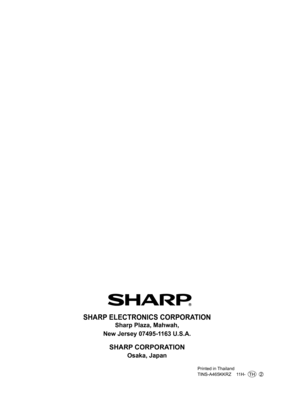 Page 30Printed in Thailand
TINS-A465KKRZ    11H-   TH    2
SHARP ELECTRONICS CORPORATION
Sharp Plaza, Mahwah, 
New Jersey 07495-1163 U.S.A.
SHARP CORPORATION
Osaka, Japan
OM_FP-A80U_A60U-EN+SP.indb   148/5/11   9:42:55 AM 