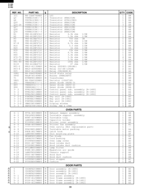 Page 4038
R-1480
R-1481
R-1482
REF. NO. PART NO. ¤ DESCRIPTION QTY CODE
IC1 RH-IZA876DRE0 J LSI 1 AW
Q3 VSKRA101M//-3 J Transistor (KRA101M) 1 AB
Q4 VSDTA123ES/-3 J Transistor (DTA123ES) 1 AA
Q20 VSKRA101M//-3 J Transistor (KRA101M) 1 AB
Q24-26 VSKRA101M//-3 J Transistor (KRA101M) 3 AB
Q27 VSKRC243M//-3 J Transistor (KRC243M) 1 AB
Q28 VSKRA101M//-3 J Transistor (KRA101M) 1 AB
Q30 VSKRA101M//-3 J Transistor (KRA101M) 1 AB
R1 VRD-B12HF432J J Resistor      4.3k ohm   1/2W 1 AH
R2 VRD-B12EF152J J Resistor      1.5k...