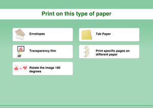 Page 15Print on this type of paper
Envelopes
Tab Paper
Transparency film
Print specific pages on 
different paper
Rotate the image 180 
degrees 