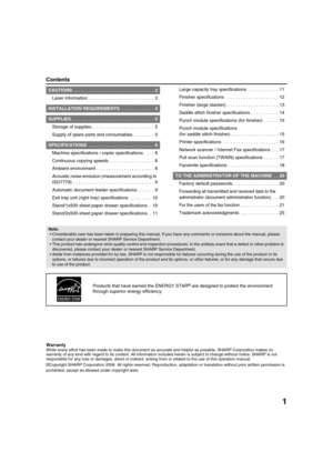 Page 8781
Contents
Warranty
While every effort has been made to make this document as accurate and helpful as possible, SHARP Corporation makes no 
warranty of any kind with regard to its content. All information included herein is subject to change without notice. SHARP is not 
responsible for any loss or damages, direct or indirect, arising from or related to the use of this operation manual. 
©Copyright SHARP Corporation 2008. All rights reserved. Reproduction, adaptation or translation without prior written...