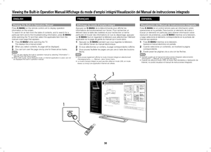 Page 3330
Viewing the Built-in Operation Manual/Affichage du mode d'emploi inté\
gré/Visualización del Manual de instrucciones integrado
ENGLISH
Viewing the Built-in Operation Manual
Press E-MANU on the remote control unit to display operation 
information on the screen.
To search for an item from the table of contents, and to search for a 
particular term and to find troubleshooting information, press E-MANU 
while watching the TV and then select the applicable item from the 
manual cover page that...