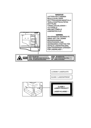 Page 70LUOKAN 1 LASERLAITE
KLASS 1 LASERAPPARAT
CLASS 1
LASER PRODUCT
LASER KLASSE 1 
AR-5316-5320-EX.book  68 ページ  ２００３年１１月２６日　水曜日　午後５時３分
Downloaded From ManualsPrinter.com Manuals 