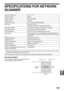 Page 147145
7
SPECIFICATIONS FOR NETWORK 
SCANNER
* Multiple e-mail addresses (up to 100) can be stored as a group. Note that this may reduce the maximum number 
of destinations (normally 200) that can be stored.
Scanning margins
When scanning an original, the area indicated in the 
following diagram cannot be scanned.Maximum original size A3 or 11 x 17
Optical resolution 400dpi
Output resolution 200, 300, 600dpi
Output modes 1bit/pixel
Halftone processing Error dispersion (200/300/600dpi)
File format File type:...