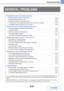 Page 7958-37
TROUBLESHOOTING
Contents
GENERAL PROBLEMS
PROBLEMS RELATED TO MACHINE OPERATION
 Specified machine functions cannot be used.. . . . . . . . . . . . . . . . . . . . . . . . . . . . . . . . . . . . . . . . . ..8-38
 The operation panel cannot be used. . . . . . . . . . . . . . . . . . . . . . . . . . . . . . . . . . . . . . . . . . . . . . . . . .8-38
 Printing is not possible or stops during a job. . . . . . . . . . . . . . . . . . . . . . . . . . . . . . . . . . . . . . . . . . . .8-39
 The original...