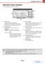 Page 5375-70
SCANNER/INTERNET FAX
Contents
PREVIEW CHECK SCREEN
This section explains the preview check screen.
(1) Preview image
A preview of the scanned original appears.
If the image is cut off, use the scroll bars at the right and 
bottom of the screen to scroll the image. Touch a bar and slide 
it to scroll. (You can also touch the   keys to scroll.)
(2) Change page keys
When there are multiple pages, use these keys to 
change pages.
  keys:  Go to the first or the last page.
  keys:  Go to the previous...