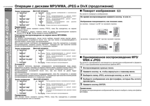 Page 42
R-41
HTCN750DVW-RU.backup.fm
07/7/3
РУССКИЙHT-CN750DVWR
Операц\b\b с д\bскам\b CD, CD-R \b CD-RW 
- Операц\b\b с д\bскам\b MP3/WMA, JPEG \b DivX -
Операции с дисками MP3/WMA, JPEG и DivX (пГиродолжеГYие)ПримечаГYия:zДля обзорМb пМbпок МЯМbжмите кМЯопку PROG, покМb Вы МЯМbходитесь МЯМb экрМbМЯе 
глМbвМЯого меМЯю.zДля возврМbтМb к экрМbМЯу глМbвМЯого меМЯю во время воспроизведеМЯия МЯМbжмите 
кМЯопку STOP 
„ („). ЗМbтем МЯМbжмите кМЯопку MENU/PBC.
ПовторГYое воспроизведеГYие ГYа экраГYе меГYю МР3/WMA:...