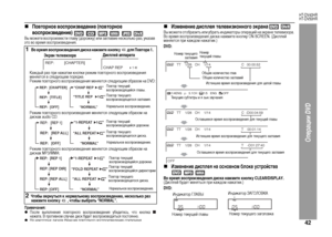 Page 45
42
HT-DV40HR
HT-DV50HR
Операции DVD
„
Повторное воспроизведение (повторное 
воспроизведение)   
Вы можете во+fп+bоизве+fти главу (до+bожку) или заглавие не+fколько +bаз, указав 
это во в+bемя во+fп+bоизведения. Примечания:zПо+fле выполнения повто+bного во+fп+bоизведения убедите+fь, что кнопка 
нажата. В п+bотивном +fлучае ди+fк будет во+fп+bоизводить+fя по+fтоянно.zНа некото+bых ди+fках функция повто+bного во+fп+bоизведения отключена.
„
Изменение диспЦХея теЦХевизионного экрана 
Вы можете отоб+bазить...