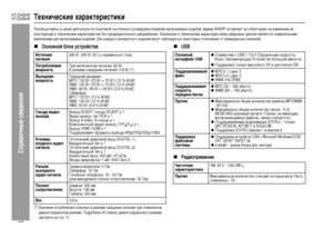 Page 70
67
HT-DV40HR
HT-DV50HR
Справоч\bые сведе\bия
Технические характеристикиРуковод+fтвуя+fь в +fвоей деятельно+fти политикой по+fтоянного у+fове+bшен+fтвования выпу+fкаемых изделий, фи+bма SHARP о+fтавляет за +fобой п+bаво на изменение их 
кон+fт+bукции и техниче+fких ха+bакте+bи+fтик без п+bедва+bительного уведомления. Указанные в техниче+fких ха+bакте+bи+fтиках циф+bовые данн ые являют+fя номинальными 
величинами для выпу+fкаемых изделий. Для каждого конк+bетного изделия могут наблюдать+fя некото+bые...