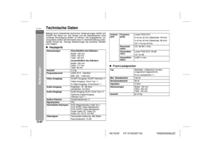 Page 7404/10/22 HT-X1H(H)D7.fm
D-67DEUTSCHHT-X1H
TINSZA030SJZZ
Referenzen
Technische DatenBedingt durch fortlaufende technische Verbesserungen behält sich
SHARP das Recht vor, das Design und die Spezifikationen ohne
vorherige Ankündigung ändern zu können. Die angegebenen Lei-
stungswerte stellen die Nennwerte einer in Serienherstellung produ-
zierten Einheit dar. Geringe Abweichungen bei einzelnen Geräten
sind möglich.Hauptgerät
 Front-Lautsprecher
Abmessungen Einschließlich des Ständers
Breite: 430 mm 
Höhe:...