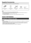 Page 9 7
Supplied Accessories
Make sure the following accessories are provided with the product.
 Remote control unit 
(x1)
Page 10  “AA” size battery (x2)
Page 10 
 AC cord clamp (x1) 
Page 9
  
AC cord (x1) 
Page 9
  Operation manual 
(x1)

 M16 bolt cap 
(x2)
Do not use an AC cord other than the one supplied with the monitor.
• 
When the eye bolts on the top are removed, close the holes by pressing t\
he M16 bolt caps into the holes. To 
• 
remove the M16 bolt caps, turn them with a screw driver or...