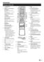 Page 53
Remote control unit
B (Standby/On)
(Page 12)
Buttons for useful operations
m (Teletext)
ATV: Display analogue teletext 
(Page 15).
DTV: Select MHEG-5 and teletext 
for DTV (Page 15).
k (Reveal hidden teletext)
(Page 15)
[ (Subtitle)
Switch subtitle languages on/off 
(Pages 15 and 32).
3 (Freeze/Hold)
Press to freeze a moving image on 
the screen.
Teletext: Stop updating teletext 
pages automatically or release the 
hold mode.
1 (Subpage)
(Page 15)
v (Top/Bottom/Full)
Set the area of magnification in...