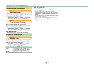 Page 4745
Bildschirmeffekt-Einstellungen
Optionen
Kanalwahleffekt
Diese Funktion erzeugt beim Wählen oder Wechseln 
der Kanäle einen Bildschirmeffekt.Gehen Sie zu „Menü“ > „Setup“ > „Optionen“ > 
„Bildschirmeffekt“ > „Kanalwahleffekt“.
Optionen
Programmtitel-Anzeige
Diese Funktion dient für die Anzeige von 
Programminformationen wie Titel und Sendezeit, 
wenn auf einen Kanal abgestimmt wird.Gehen Sie zu „Menü“ > „Setup“ > „Optionen“ > 
„Bildschirmeffekt“ > „Programmtitel-Anzeige“.
ZUR BEACHTUNG Diese Funktion...