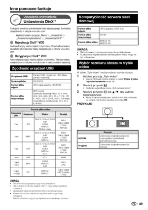 Page 5149
Inne pomocne funkcje
Ustawienia wyświetlania
Ustawienia DivX®
Funkcja ta umożliwia potwierdzenie kodu rejestracyjnego. Kod należy zarejestrować w witrynie www.divx.com.
Wybierz kolejno pozycje „Menu” > „Ustawienia” > „Ustawienia wyświetlania” > „Ustawienia DivX®”.
 ERejestracja DivX® VODKod rejestracyjny można znaleźć w tym menu. Przed odtworzeniem zawartości DivX telewizor należy zarejestrować w witrynie www.divx.com.
 ERezygnacja z DivX® VODKod wyrejestrowujący można znaleźć w tym menu. Telewizor...