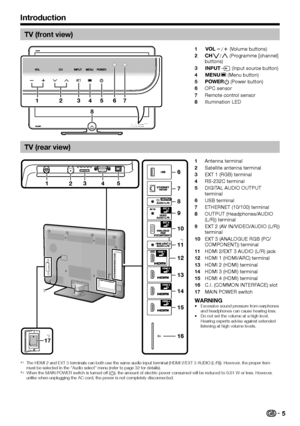 Page 75
TV (front view)
1345
86 72
1 Yl/k (Volume buttons)2 !s/r (Programme [channel] buttons)3 #b (Input source button)4 @- (Menu button)5 