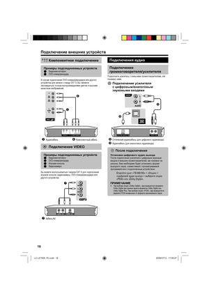 Page 2118
YPB
(CB)PR
(CR)Компонентное подключение
Примеры подсоединяемых устройствВидеомагнитофон
DVD-плеер/рекордер E
E
В случае подключения DVD-плеера/рекордера или другого 
устройства для записи к гнезду EXT 3, Вы сможете 
наслаждаться точным воспроизведением цветов и высоким 
качеством изображений.
YPB(CB) L RPR(CR)COMPONENT AUDIO

АудиокабельКомпонентный кабель
Подключение VIDEO
Примеры подсоединяемых устройствВидеомагнитофон
DVD-плеер/рекордер
Игровая консоль
Видеокамера E
E
E
E
Вы можете...