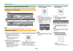 Page 2422
Selección de un programa utilizando la EPGLas ilustraciones en esta página se explican utilizando servicios de \
tres dígitos.Visualizar/cerrar la pantalla EPGPulse EPG.
Seleccionar
Introducir
Atrás
Salir
AM
PM
Información del programa
Buscar por género
Buscar por fecha
Lista del te mporizador
NOTA También puede visualizar la pantalla EPG desde “Menú” > “E\
PG” > “EPG”.Seleccione un programa 
1 Seleccione el intervalo de tiempoPulse c/d para seleccionar el 
intervalo de tiempo que quiere para 
buscar....