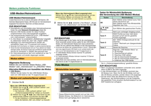 Page 5351
 USB-Medien/HeimnetzwerkUSB-Medien/HeimnetzwerkIn beiden Modi können Sie von externen USB-Geräten (USB-Speicher, USB-
Kartenleser (Massenspeicher-Klasse), USB-HDD) oder vom Heimnetzwerkserver 
eingespeiste Fotos betrachten, Musik hören und Videos anschauen.ZUR BEACHTUNGInformationen zum Anschließen eines Heimnetzwerkservers 
finden Sie unter Netzwerk-Einstellungen (Seite 60). Manche USB-Geräte werden für diese Funktion möglicherweise nicht ordnungsgemäß ausgeführt.
 Das entsprechende Dateiformat ist...