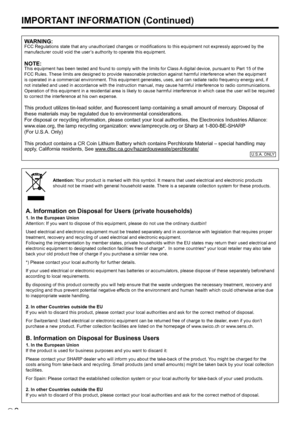 Page 42E
IMPORTANT INFORMATION (Continued)
WARNING: 
FCC	Regulations	state	that	any	unauthorized	changes	or	modifications	to	this	equipment	not	expressly	approved	by	the	
manufacturer could void the user’s authority to operate this equipment.
NOTE:This equipment has been tested and found to comply with the limits for C\
lass A digital device, pursuant to Part 15 of the 
FCC Rules. These limits are designed to provide reasonable protection against harmf\
ul interference when the equipment 
is operated in a...