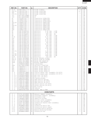 Page 1513
R-1870
R-1871
REF. NO.PART NO.§ DESCRIPTIONQTYCODE
D1-4 VHD11ES1///-1 JDiode (11ES1) 4 AB
D20-32 VHD1SS270A/-1 JDiode (1SS270A) 13 AA
D65 VHD1SS270A/-1 JDiode (1SS270A) 1 AA
D70-76 VHD1SS270A/-1 JDiode (1SS270A) 7 AA
IC1 RH-IZA719DRE0 J LSI 1 AW
IC2 RH-IZA495DRE0 J IC1AL
Q1 VS2SB1238//-3 JTransistor (2SB1238) 1 AA
Q3 VSKRA101M//-3 JTransistor (KRA101M) 1 AB
Q4 VSDTA123ES/-3 JTransistor (DTA123ES) 1 AA
Q20-26 VSKRA101M//-3 JTransistor (KRA101M) 7 AB
Q27 VSKRC243M//-3 JTransistor (KRC243M) 1 AB
Q28-30...