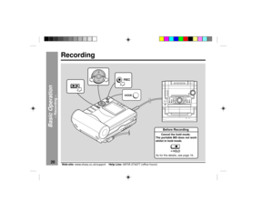 Page 2020
Web-site: www.sharp.co.uk/support    Help Line: 08705 274277 (office hours)Recording
Basic Operation
Ð Recording Ð
As for the details, see page 16.
Before RecordingCancel the hold mode.
The portable MD does not work
whilst in hold mode. 