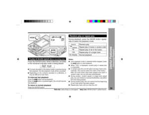 Page 2929
Web-site: www.sharp.co.uk/support    Help Line: 08705 274277 (office hours)
Useful Features
Ð Advanced Playback Ð
Random play or repeat playDuring playback, press the MODE button repeat-
edly to select the playback mode.Notes:l
If the playback mode is selected whilst stopped, press
the 06 button to start playback.
l
When ÒTOCÓ is displayed, random play or repeat play
is impossible.
l
In random play the unit will select and play tracks auto-
matically. (You cannot select the order of the tracks.)
After...