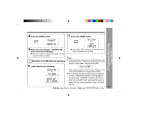 Page 4747
Web-site: www.sharp.co.uk/support    Help Line: 08705 274277 (office hours)
Advanced Features
Ð Titling a MiniDisc Ð
Titling a MiniDisc : continued
Notes:lIf the total number of tracks on the master MiniDisc does
not match that on the MiniDisc for stamping, the unit will
display ÒCant STAMPÓ and turn off the power.If this happens, adjust the total number of tracks on the
newly recorded MiniDisc using the edit operation.lUse a MiniDisc that was recorded by this portable MD
to make a MiniDisc for...