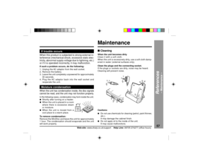 Page 5757
Web-site: www.sharp.co.uk/support    Help Line: 08705 274277 (office hours)
References
Ð Maintenance Ð
Troubleshooting : continuedIf trouble occursWhen this product is subjected to strong external in-
terference (mechanical shock, excessive static elec-
tricity, abnormal supply voltage due to lightning, etc.)
or if it is operated incorrectly, it may malfunction.If such a problem occurs, do the following:
1. Unplug the AC adaptor from the wall socket.
2. Remove the battery.
3. Leave the unit completely...
