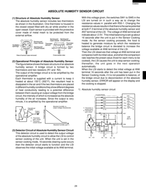 Page 3129
R-930CS
(1) Structure of Absolute Humidity Sensor
The absolute humidity sensor includes two thermistors
as shown in the illustration. One thermistor is housed in
the closed vessel filled with dry air while another in the
open vessel. Each sensor is provided with the protective
cover made of metal mesh to be protected from the
external airflow.
(2) Operational Principle of Absolute Humidity Sensor
The figure below shows the basic structure of an absolute
humidity sensor. A bridge circuit is formed by...