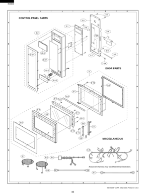 Page 4846
R-930CS
99 SHARP CORP. (9S2.530E) Printed in U.S.A
6
45
12
3
6
45
12
3 A
B
C
D
E
F
G
HA
B
C
D
E
F
G
H
5-3 5-12
5-1
5
Actual wire harness may be different than illustration. 6-46-5
6-6
6-7
6-2
5-11
5-7
5-11
5-11
5-11
5-2
5-8
5-6
5-10
5-5
5-4
5-95-13
x 3
7-24 7-24
3-5 3-4 3-7
3-3
3-2
3-2-13-6 3-1
3-2-3
3-7
3-8
3-2-2
3-2-43-2-5
6-1
DOOR PARTS CONTROL PANEL PARTS
MISCELLANEOUS 