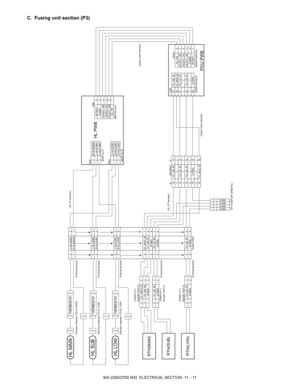 Page 295MX-2300/2700 N/G  ELECTRICAL SECTION  11 – 11
C. Fusing unit section (P3)
CN2
CN4
INT24V1 6
D-GND 5
B03P-VL-K 3
4
CN3 2
/HL_PR 1
B6P-PH-K-S
B03P-VL-R
PHNR-3-H +
BU03P-TR-P-H
PHNR-4-H +
BU04P-TR-P-H
R SM18PIN P CN9
25 CN34
/HL_PR 5
PHNR-2-H +27 7
BU02P-TR-P-H9
29 11
D-GND 3
Drawer RWZ26 D-GND INT24V1 1
B30B-PHDSS-B B40B-PADSS-B
DF11-4DP-SP1(PASTEL)N-HL(SUB)
N-HL(LOW)
HL PWB
TH_UM_IN HLOUT_US HLOUT_LM
PCU PWB
TH_UMCS_IN
HLOUT_UM
HLOUT_US
HLOUT_LM TH_US_IN
TH_LM_IN
30
13 TH_US_IN 13
14 TH_LM_IN 14
15 D-GND...