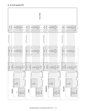 Page 299MX-2300/2700 N/G  ELECTRICAL SECTION  11 – 15
G. DL & DV section (P7)
DL_BK PHNR-10-H,BU10P-TR-P-H
CN15
53254-0310
DV un
DV INITIAL PWB
C QR/P8-8P P
S4P-PH-K-S
BS-K
DL_C PHNR-10-H,BU10P-TR-P-H
53254-0310
DV INITIAL PWB
(CYAN)
C QR/P8-8P P
S4P-PH-K-S
BS-CDL_M
PHNR-10-H,BU10P-TR-P-H
53254-0310
DV INITIAL PWB
(MAGENTA)
C QR/P8-8P P
S4P-PH-K-S
BS-MDL_Y
PHNR-10-H,BU10P-TR-P-H
53254-0310
DV INITIAL PWB
(YELLOW)
C QR/P8-8P P
B40B-PADSS-B
S4P-PH-K-S
BS-Y9 D-GND 2 9 D-GND 2
DL_M# D-GND 2
4 DL_BK# 3 10...