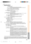 Page 101Appendix
-97
Specifications
LCD Projector
XG-C60X
NTSC 3.58/NTSC 4.43/PAL/PAL-M/PAL-N/PAL 60/SECAM/
DTV480I/DTV480P/DTV540P/DTV580I/DTV580P/DTV720P/DTV1035I/DTV1080I
LCD panel × 3, RGB optical shutter method
Panel size: 0.99 (25.1 mm) (15 [H] × 20 [W] mm)
No. of dots: 786,432 dots (1,024 [H] × 768 [V])
1–1.27 × zoom lens, F1.7–2.2, f = 36.5–46.3 mm
SHP 300 W
15-pin mini D-sub connector
Y: 1.0 Vp-p, sync negative, 75 Ω terminated
P
B: 0.7 Vp-p, 75 Ω terminated
PR: 0.7 Vp-p, 75 Ω terminated
750 TV lines...