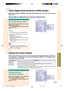 Page 69Easy to Use Functions
-65
Video Digital Noise Reduction (DNR) System
Reducing Image Noise
Select “DNR” in the “Options (1)” menu
on the menu screen.
➝ For operating the menu screen, see
pages 42 to 45.
Note
•Set a level so as to view a clearer picture.
Make sure to set DNR to “OFF” in the fol-
lowing cases:
•When the image is blurry.
•When the contours and colors of moving
images drag.
•When TV broadcasts with weak signals
are projected.
Info
•This function is available with INPUT 1, 2
(480
I, 480P, 580I...