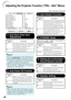 Page 5046
Adjusting the Projector Function (“PRJ - ADJ” Menu)
SEL./ADJ. ENTER END
Pict. SCR
PRJ-ADJNet. Help
Auto Power Off
System Sound
System Lock hOn On
Auto Restart On
STANDBY Mode Standard
0min
0
Lamp Timer(Life) 100%
Speaker On
Audio Input Audio 1
RS-232C 9600bps
Fan Mode Normal
Disable
Auto Sync On
1
2
3
4
5
6
7
8
9
0
Menu operation 
n Page  39
•When the Auto Power Off function is set to
“On”, 5 minutes before the projector enters
standby mode, the message “Enter STANDBY
mode in X min.” will appear on...