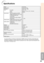 Page 6965
Appendix
Specifications
As a part of policy of continuous improvement, SHARP reserves the right to make design andspecification changes for product improvement without prior notice. The performance specifica-tion figures indicated are nominal values of production units. There may be some deviations from
these values in individual units.
Model
Display device
Resolution
Lens
Input terminal
Output terminal
Control, others
Speaker
Projection lamp
Rated voltage
Rated frequency
Input current
Po wer...