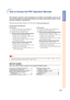 Page 13-9
Introduction
PDF operation manuals in several languages are included in the CD-ROM, so that you can
work with the projector. To utilize these manuals, you need to install Adobe® Reader® on your
computer (Windows® or Macintosh®).
Please download Adobe
® Reader® from the Internet (http://www.adobe.com).
Accessing the PDF Manuals
For Windows®:
1Insert the CD-ROM in the CD-ROM drive.
2Double click the “My Computer” icon.
3Double click the “CD-ROM” drive.
4
When you want to view the operation manual
1)...