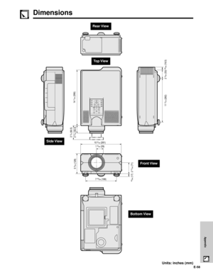 Page 59E-58
Appendix
Dimensions
Units: inches (mm)
Rear View
11 3/32 (282) 14 1/64 (356)
2 
3/16 (55.5) 5 
5/64 (129)2 
3/8 (60.5)
2 
5/64 (53) 
49/64 (19.5)
 43/64 (17) 2 
51/64 (71)
10 9/32 (261)
1 9/64 (29)
7 
53/64 (199)
Top View
Side View
Front View
Bottom View 