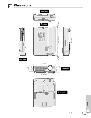 Page 59E-58
Appendix
Dimensions
Units: inches (mm)
Rear View
8 5/8 (219) 1 
15/32 (37.5) 3 
15/64 (82 )
12 19/64 (312.5)
5/16 (8.1)
3/64 (1.2)
2 13/16 (71.5 ) 2 9/32 (58)
9 1/4 (235)
8 
11/32 (212)
Front View
Top View
Side View
Bottom View 