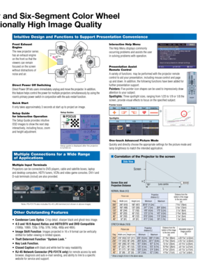 Page 3DLP® Performance with BrilliantColor™ Technology and Six-Segment Color Wheel  
Provides Superior Color Reproduction with Exceptionally High Image Quality
Intuitive Design and Functions to Support Presentation Convenience
Multiple Connections for a Wide Range 
of Applications
Other Outstanding Features
Front Exhaust 
Engine
The new projector series 
has an exhaust engine 
on the front so that the 
viewers can remain 
focused on the screen 
without distractions of 
noise and air.
Direct Power Off...